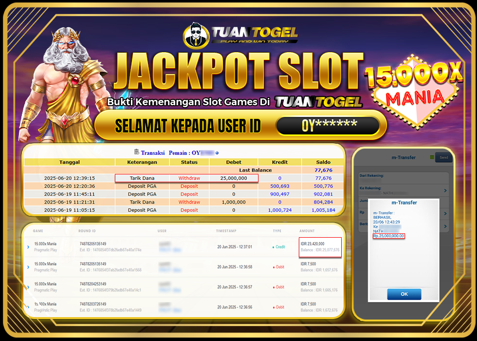 TUANTOGEL JACKPOT SLOT 15.000X MANIA Rp25.000.000 - LUNAS